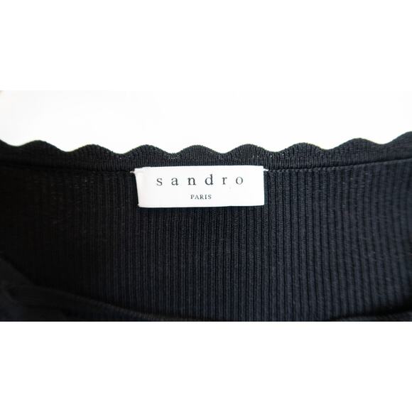 SANDRO Black Ribbed Lace Up Long Sleeve Sweater Top LARGE - Picture 6 of 10